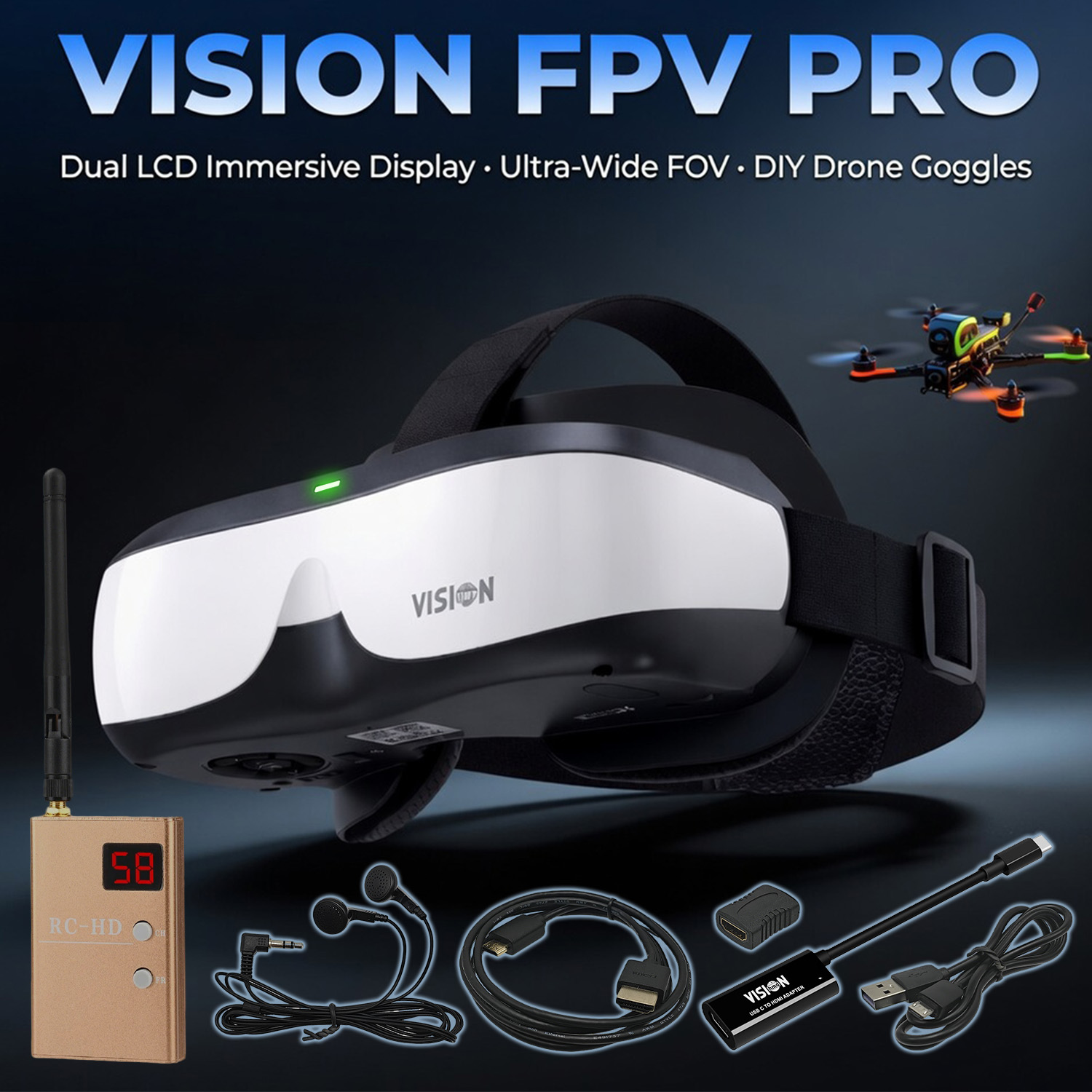 Fpv Drone Goggles - Lunettes FPV, écran monté sur la